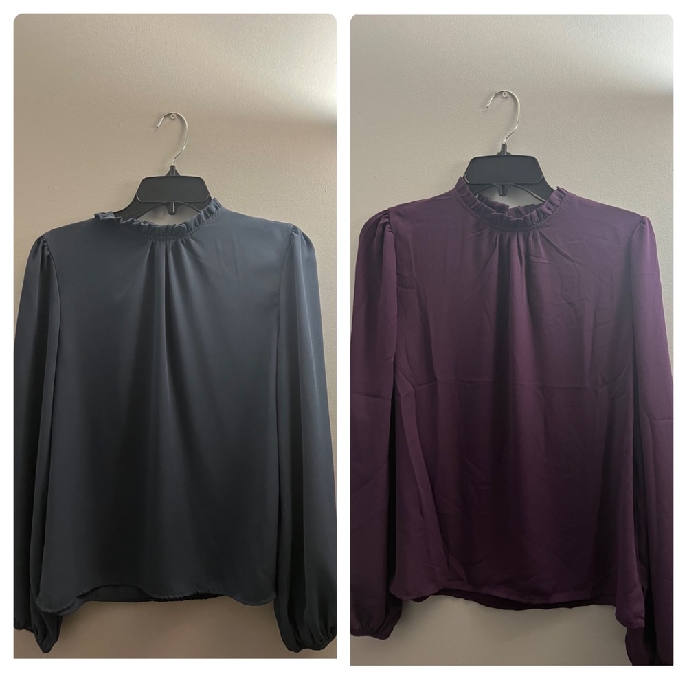 Smocked Neck Long Sleeve blouses